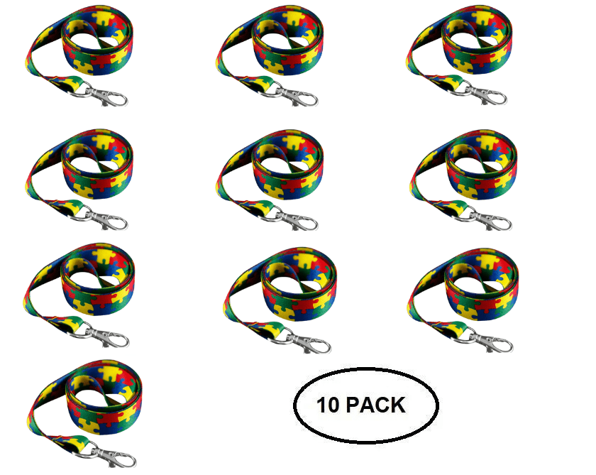 10 Pack Puzzle Piece Autism Awareness Lanyards The Awareness Company