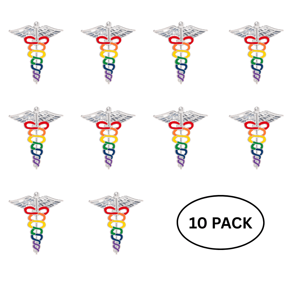 10 Pack Rainbow Caduceus Pins The Awareness Company