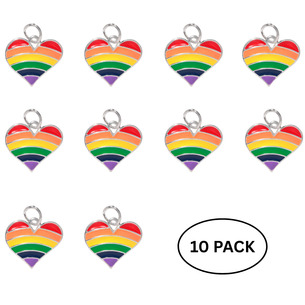 10 Pack Rainbow Heart Gay Pride Charms The Awareness Company