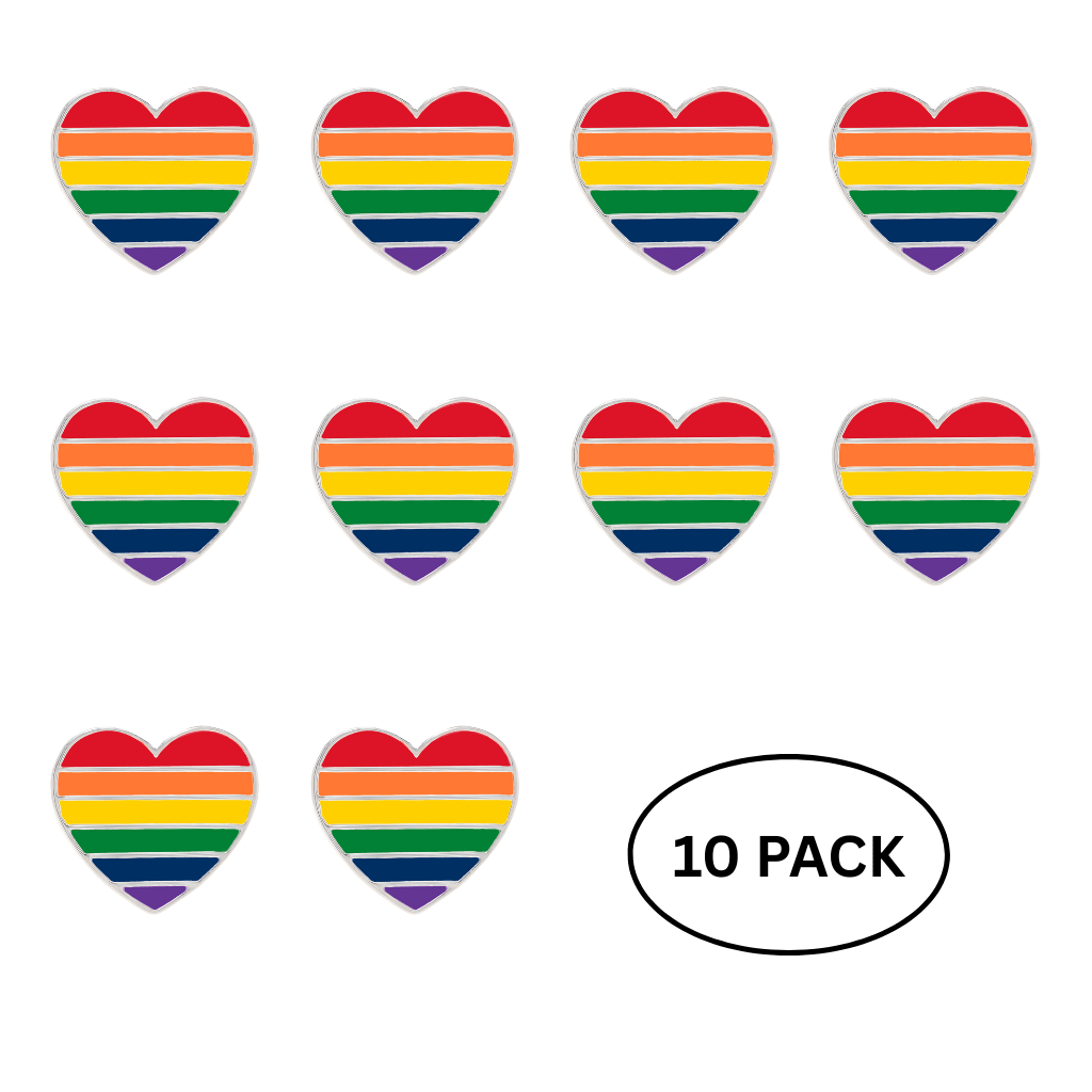 10 Pack Rainbow Heart Shaped Pins The Awareness Company