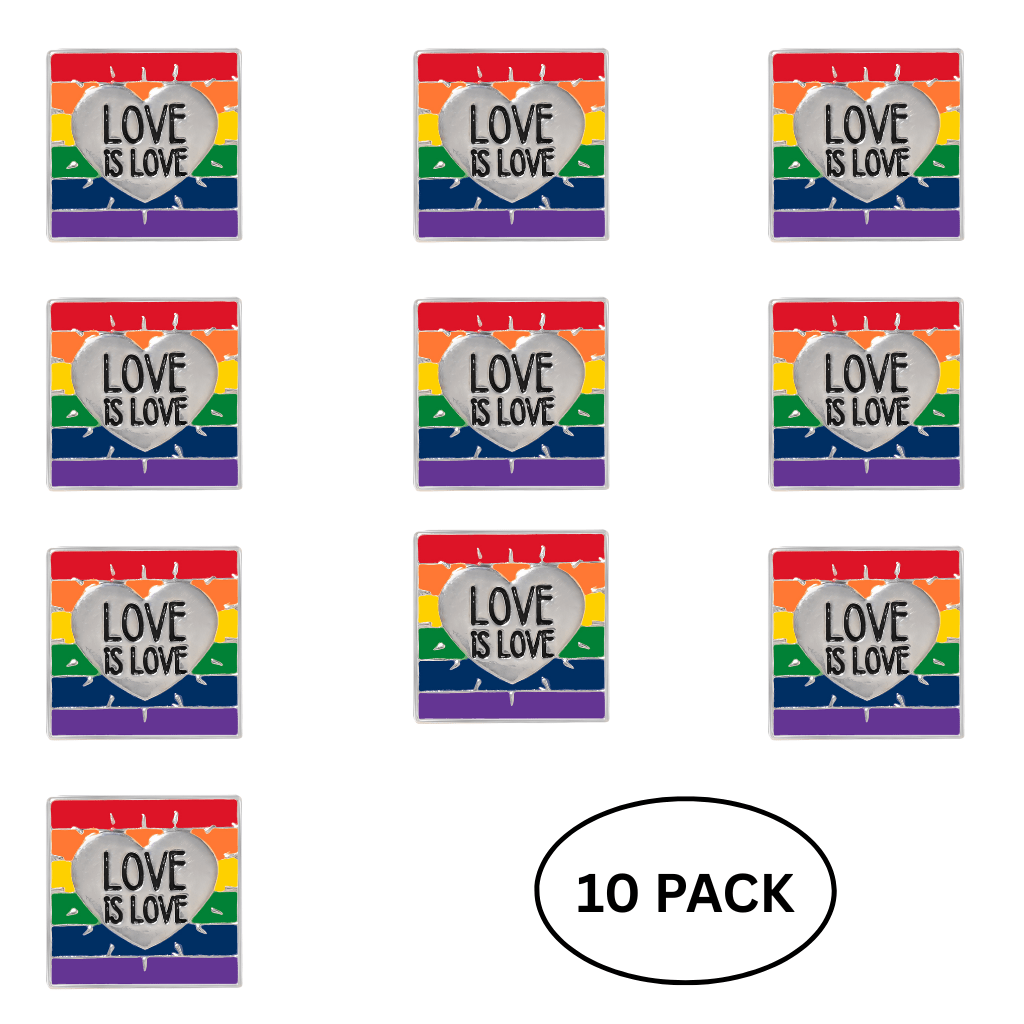 10 Pack Rainbow Love Is Love LGBTQ Pins The Awareness Company
