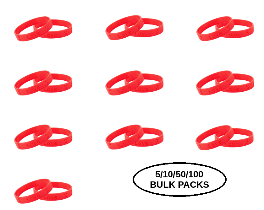 5/10/50/100 Red Silicone Bracelets The Awareness Company