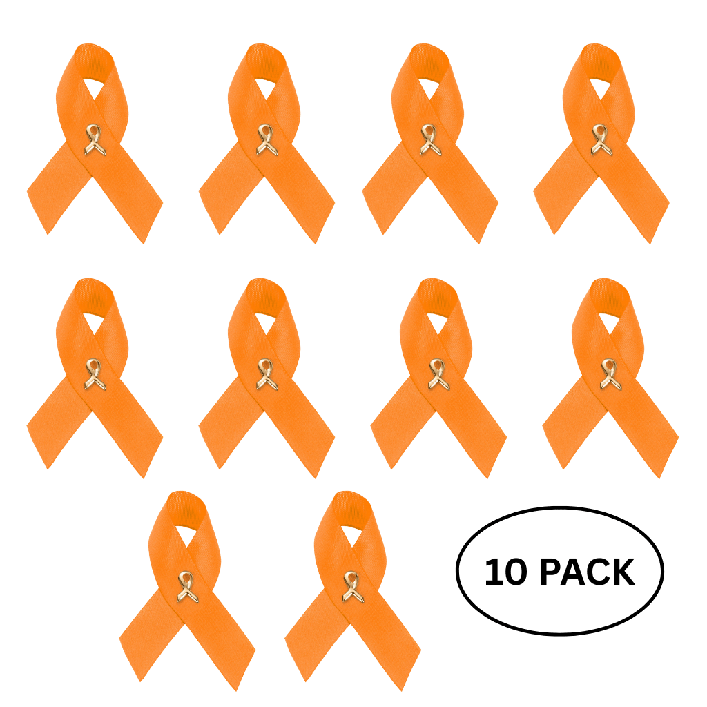 10 Pack Satin Orange Ribbon Awareness Pins The Awareness Company