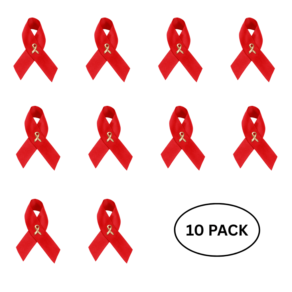 10 Pack Satin Red Ribbon Awareness Pins The Awareness Company