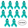 10 Pack Satin Teal Ribbon Pins for Ovarian Cancer, PTSD, Rape The Awareness Company