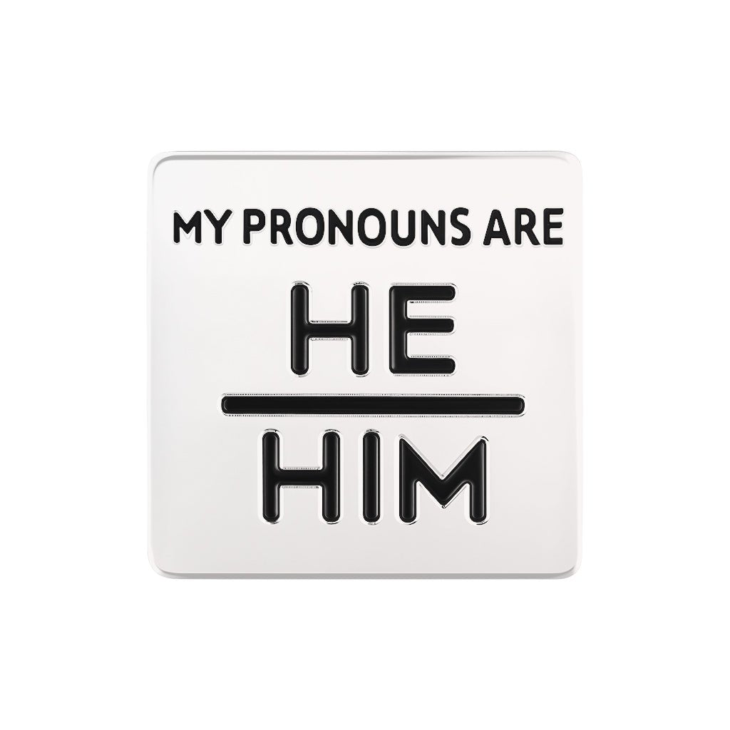10 Pack Silver Square My Pronouns Are He Him Pins The Awareness Company