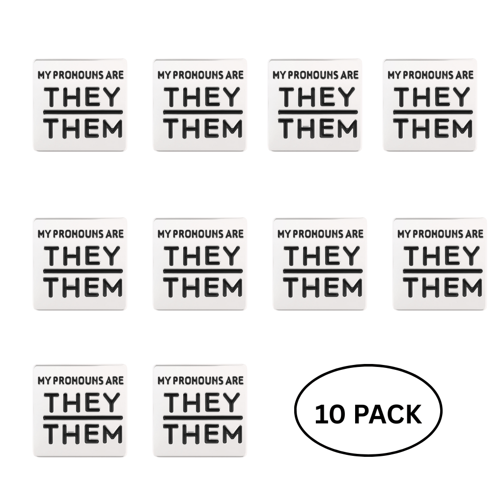 10 Pack Silver Square My Pronouns Are They Them Pins The Awareness Company