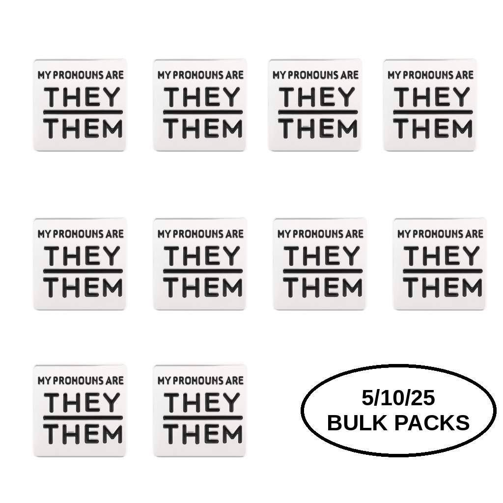 5/10/25/100 Silver Square My Pronouns Are They Them Pins The Awareness Company