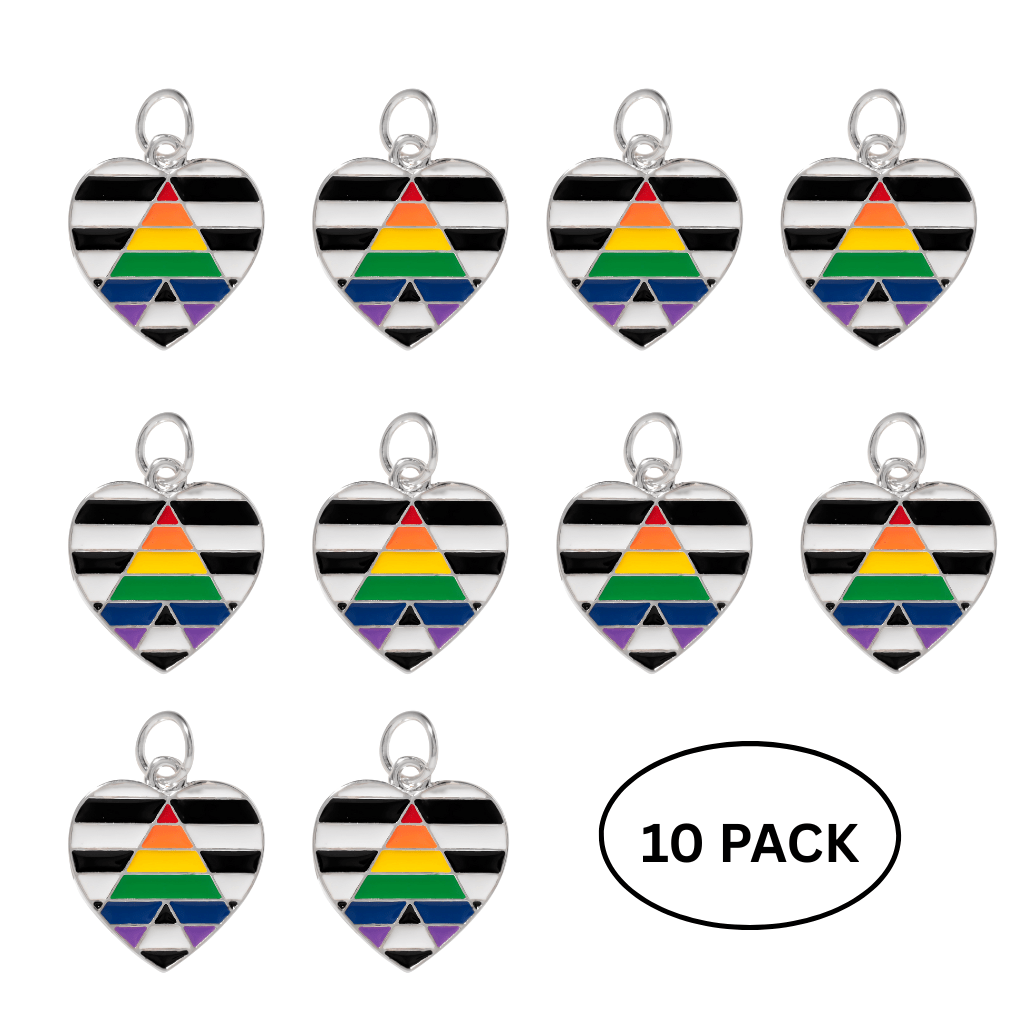 10 Pack Straight Ally LGBTQ Pride Heart Charms The Awareness Company