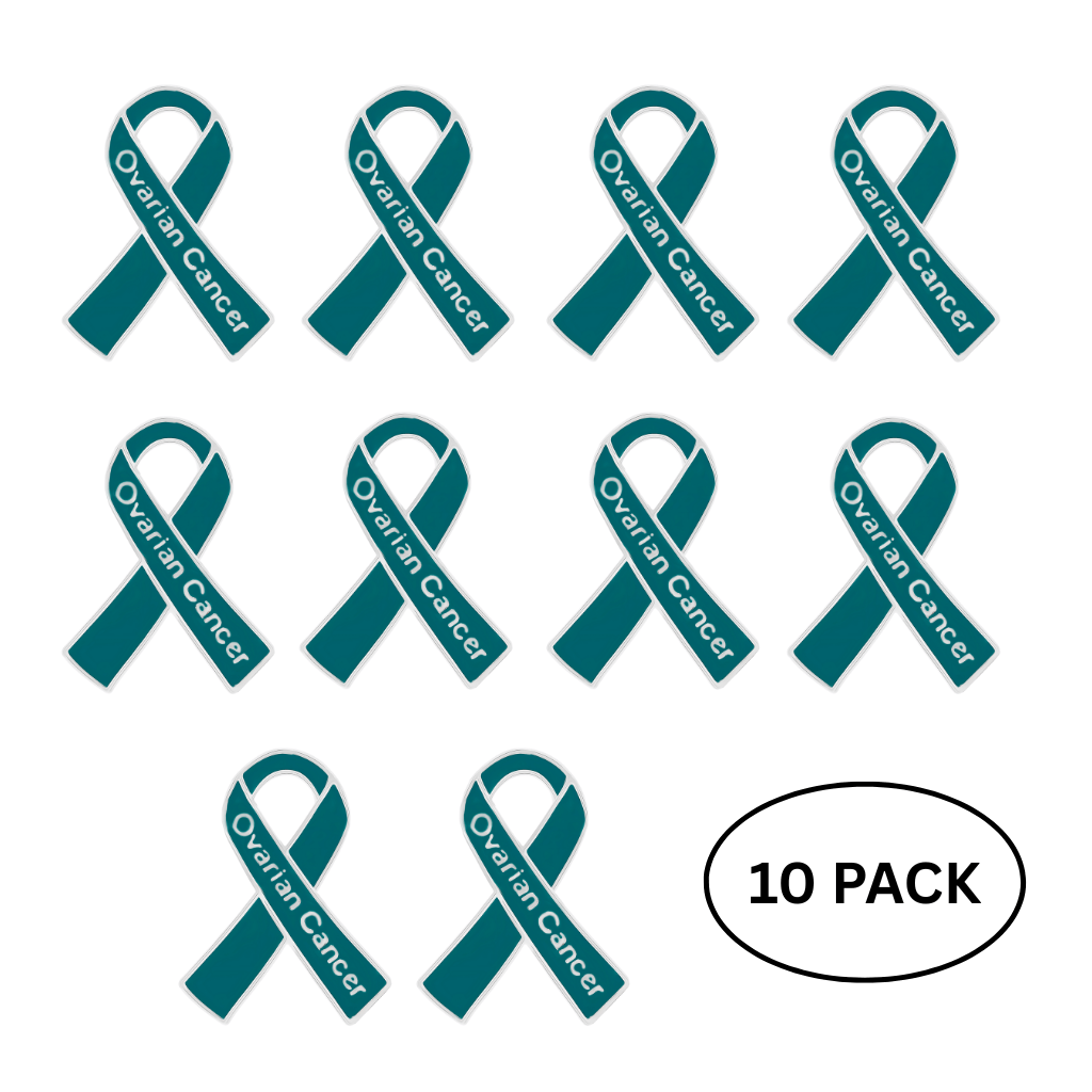 10 Pack Teal Ovarian Cancer Ribbon Pins The Awareness Company