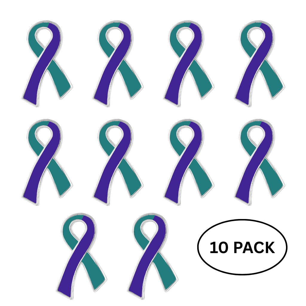 10 Pack Teal & Purple Ribbon Pins for Suicide & Sexual Assault The Awareness Company
