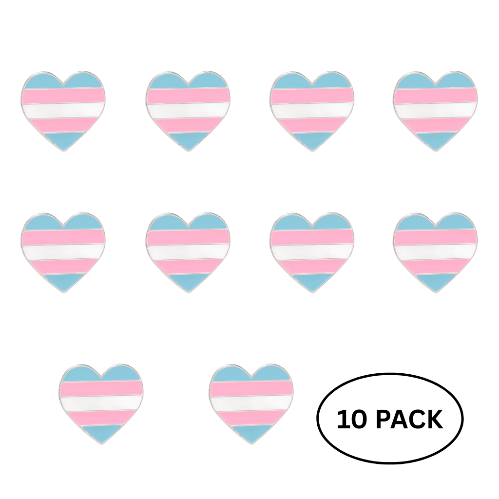10 Pack Transgender Flag Heart Shaped Pins The Awareness Company