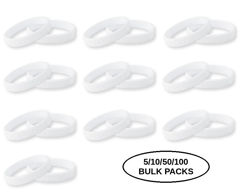 5/10/50/100 White Silicone Bracelets The Awareness Company