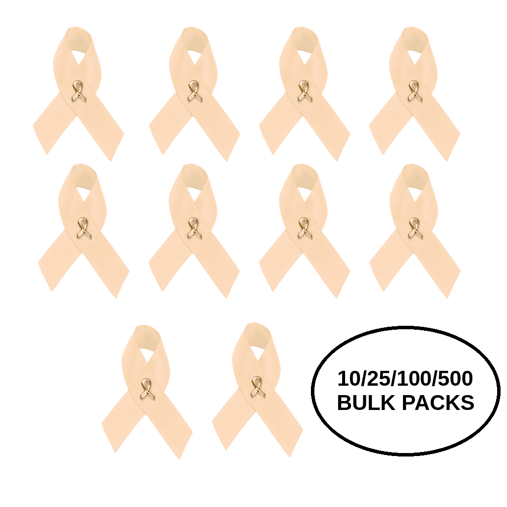 10/25/100/500 Pack Peach Ribbon Satin Pins for Uterine Cancer, Endometrial Cancer The Awareness Company