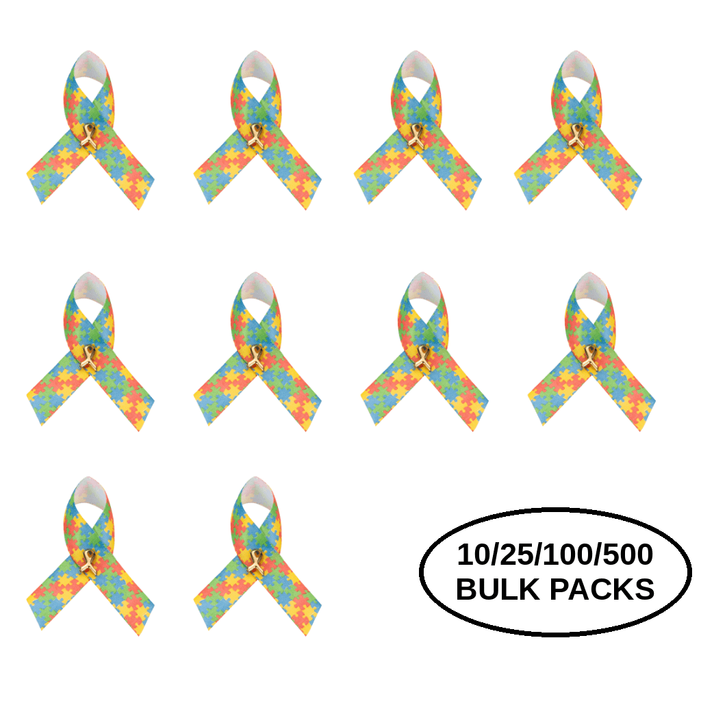 10/25/100/500 Pack Satin Autism Awareness Ribbon Pins The Awareness Company