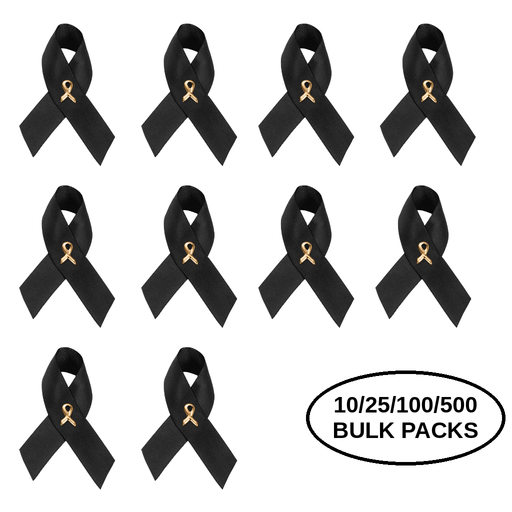 10/25/100/500 Pack Satin Black Ribbon Awareness Pins The Awareness Company