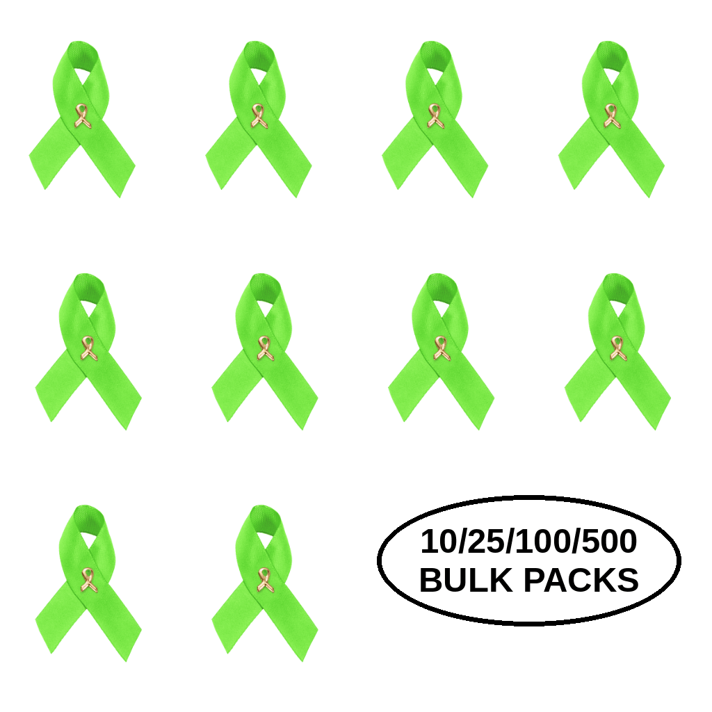 10/25/100/500 Pack Satin Lime Green Awareness Ribbon Pins The Awareness Company