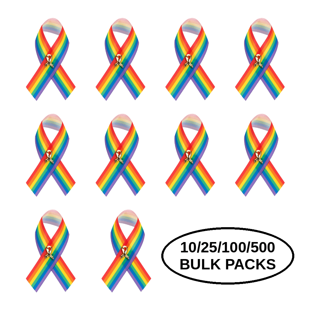 10/25/100/500 Pack Satin Rainbow Ribbon Pins The Awareness Company