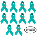 10/25/100/500 Pack Satin Teal Ribbon Pins for Ovarian Cancer, PTSD, Rape The Awareness Company
