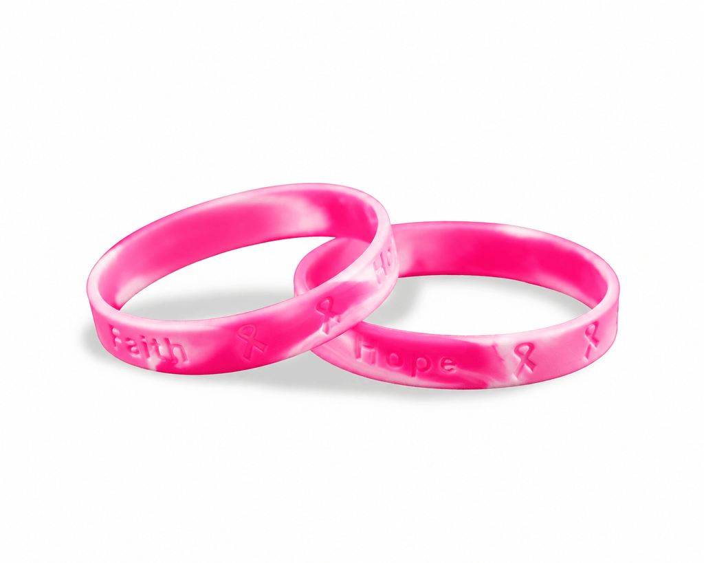10/25/50/100 Pack Pink Ribbon Breast Cancer Silicone Bracelets The Awareness Company