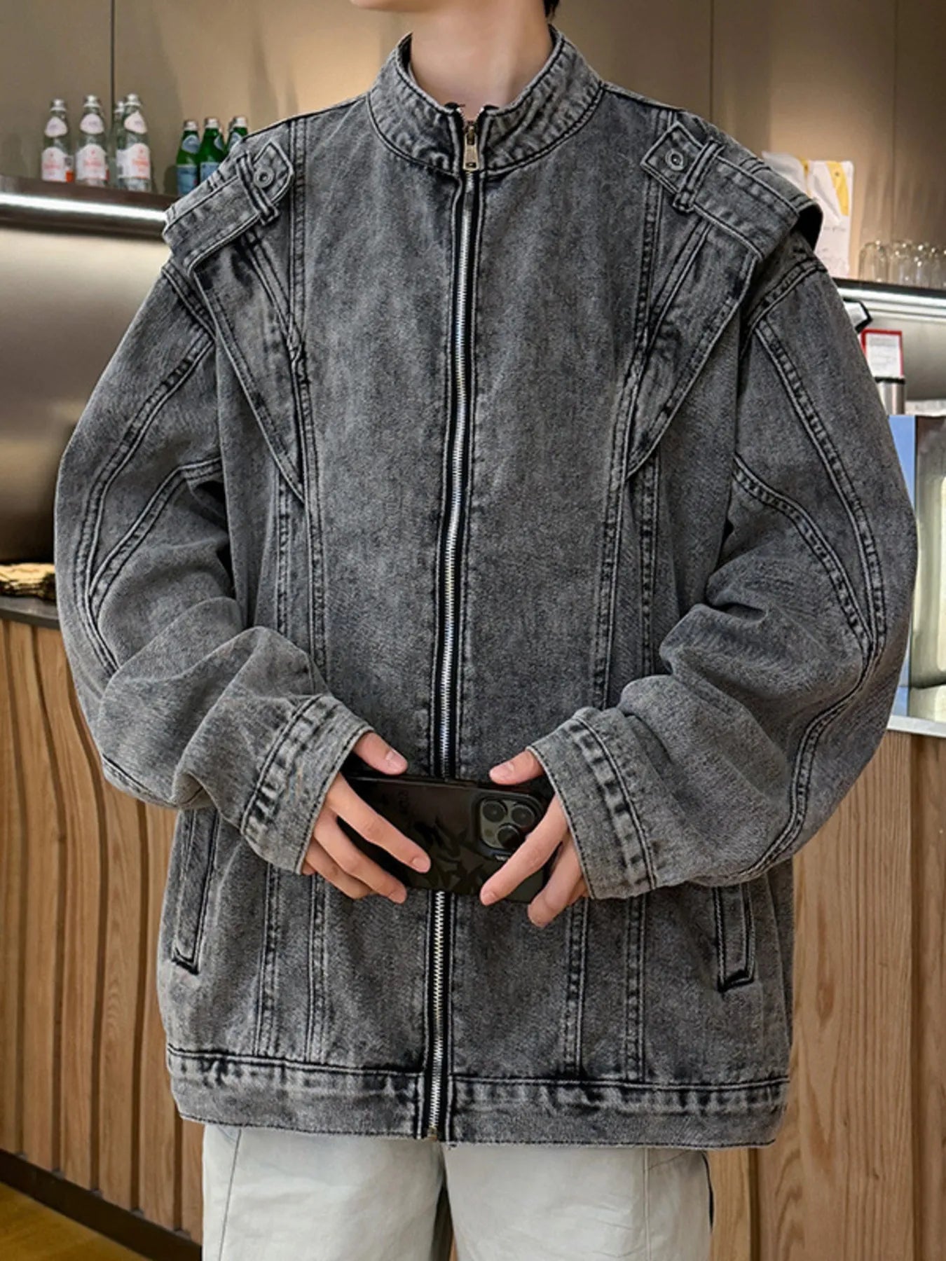 Men's Plus Size Zip Up Long Sleeve Denim Jacket NicholesGifts