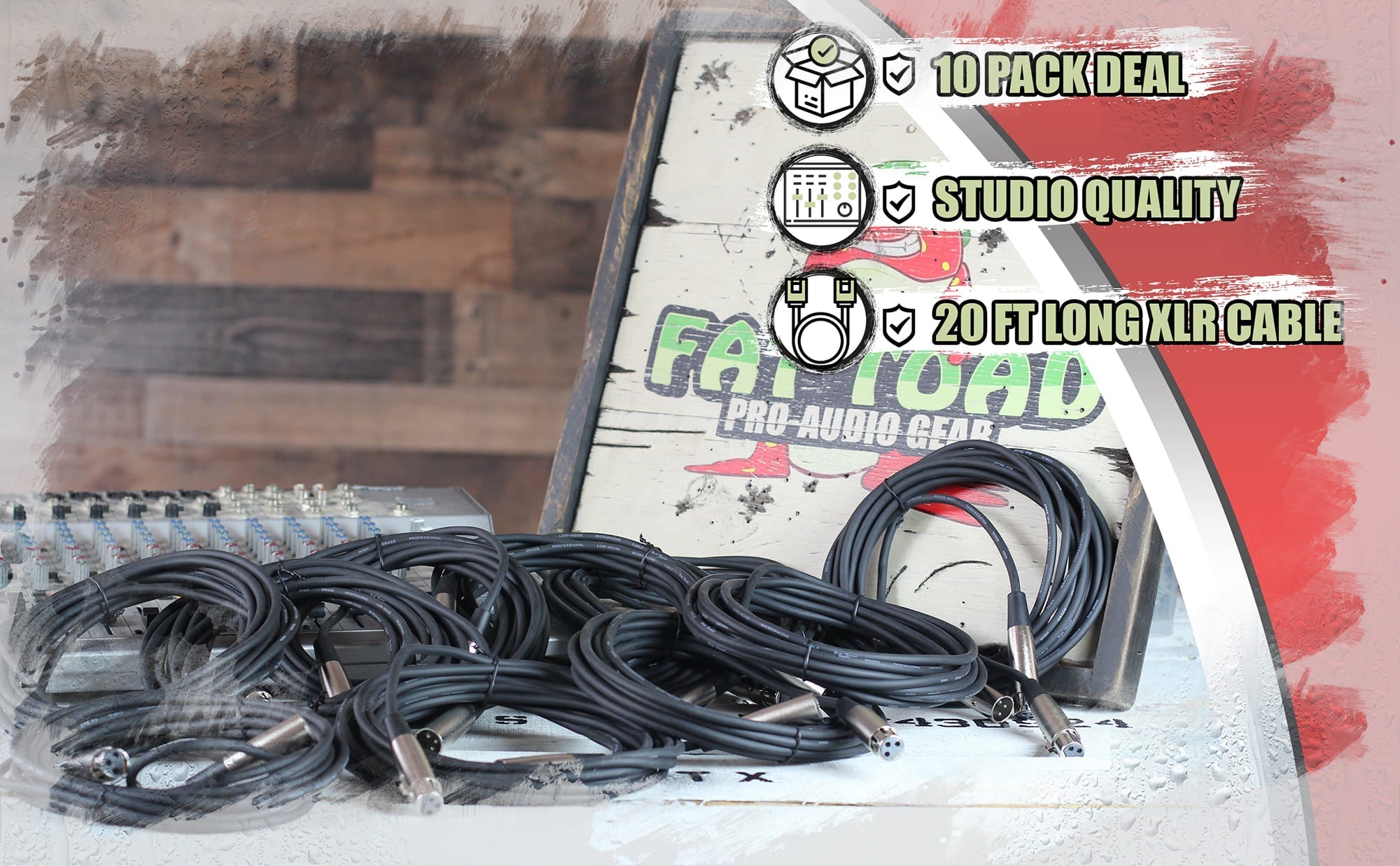 Microphone Cables by FAT TOAD (10 Pack) 20ft Professional Pro Audio XLR Mic Cord Patch with Female & Male Connector - 24 AWG Shielded Wire & Balanced GeekStands.com