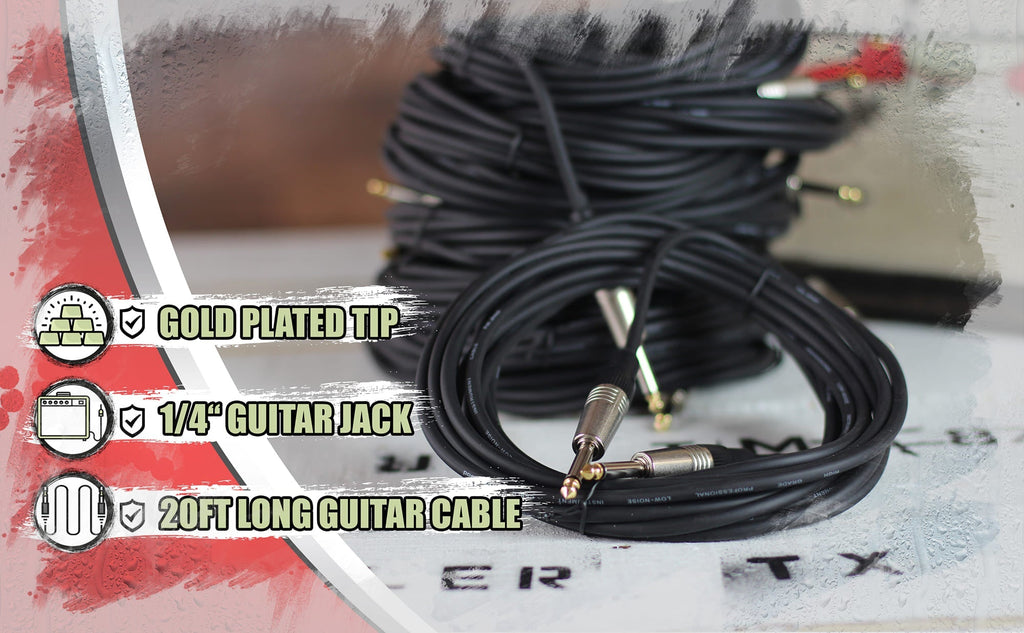 Guitar Cables (10 Pack) Instrument Cord by FAT TOAD - 24 AWG Patch Conductor for Electric Guitar, Bass, Amplifier Speaker, Keyboard & Recording Studio GeekStands.com