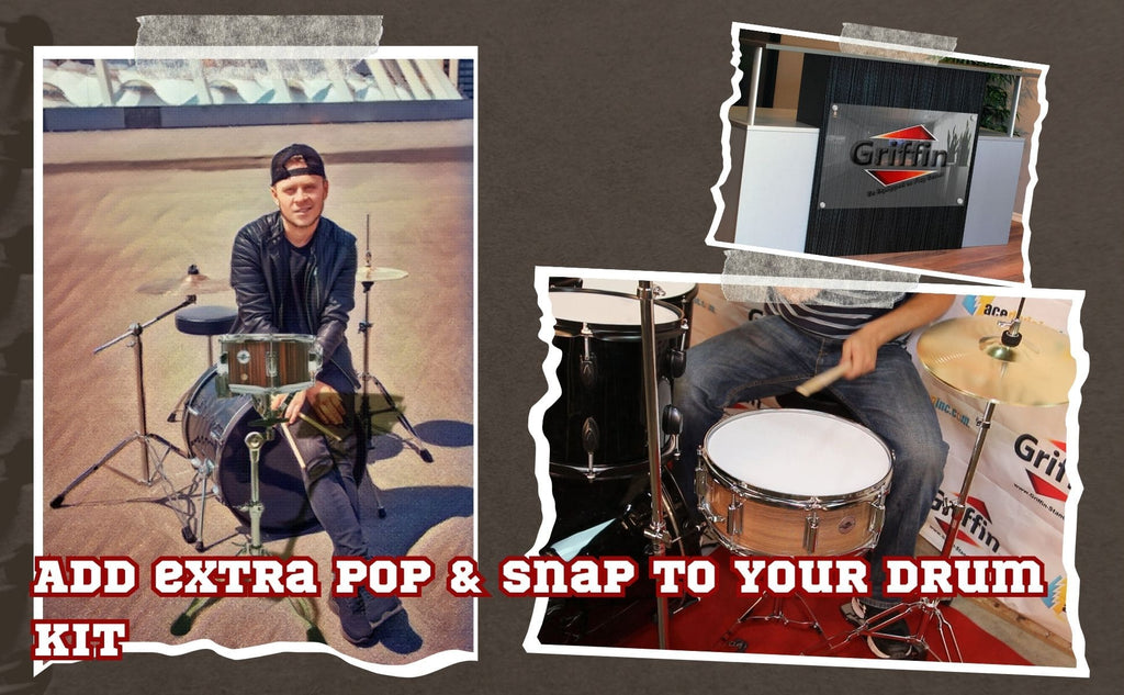 GRIFFIN Firecracker Snare Drum | Acoustic Popcorn 10" x 6" Poplar Mini Wood Shell & Black Hickory PVC | Concert Marching Percussion Musical Instrument with Deluxe Snare Throw Off, Drummers Key & Head GeekStands.com