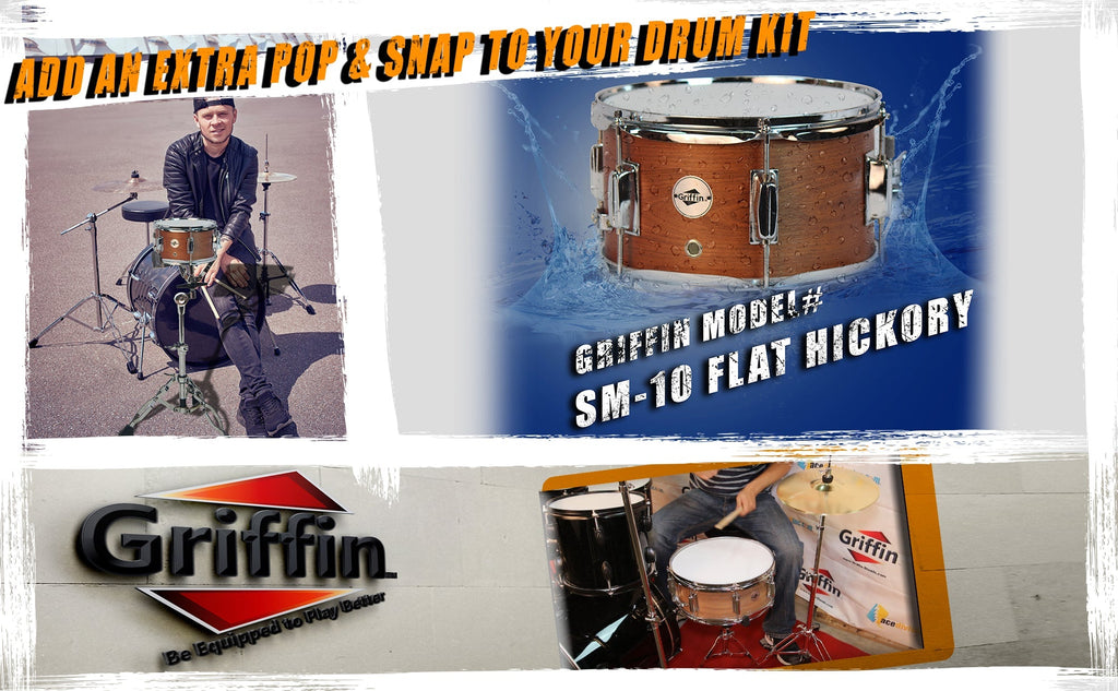 Popcorn Snare Drum by GRIFFIN - Soprano Firecracker 10" x 6" Poplar Wood Shell with Hickory PVC - Concert Percussion Musical Instrument Drummers Key GeekStands.com