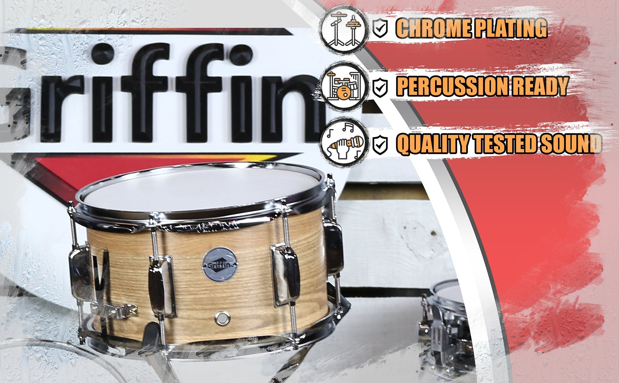 Popcorn Soprano Snare Drum by GRIFFIN - Acoustic Firecracker 10"x6" Poplar Wood Shell with Oakwood PVC - Mini Concert Marching Percussion Instrument GeekStands.com
