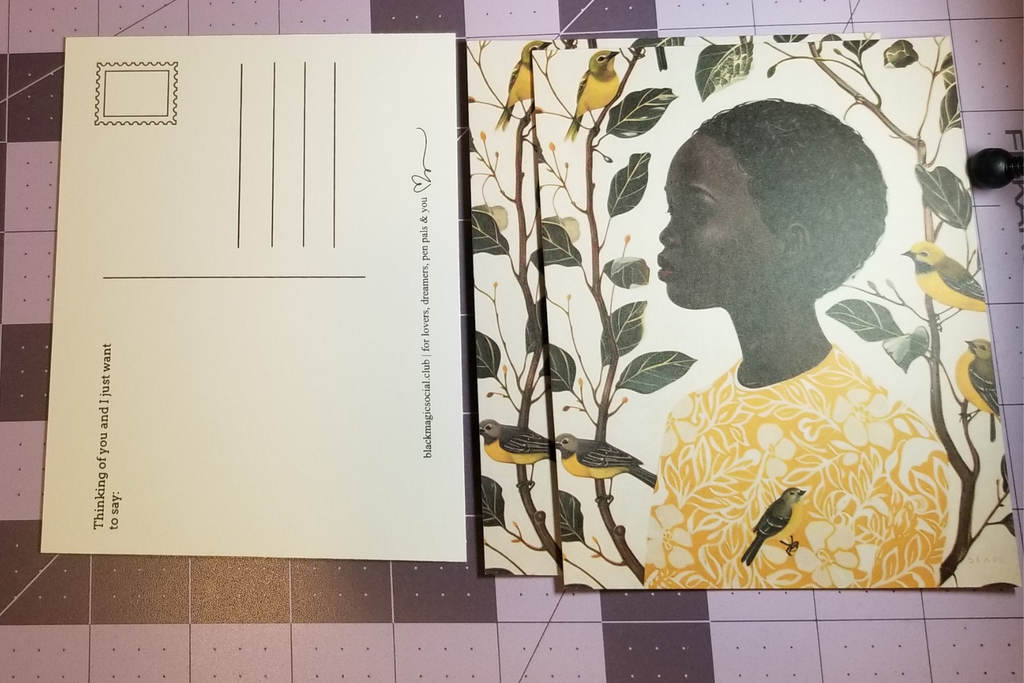 Black Girl Art Postcard - Of Bird and Bloom - Botanical Elegance Black Magic Social Club
