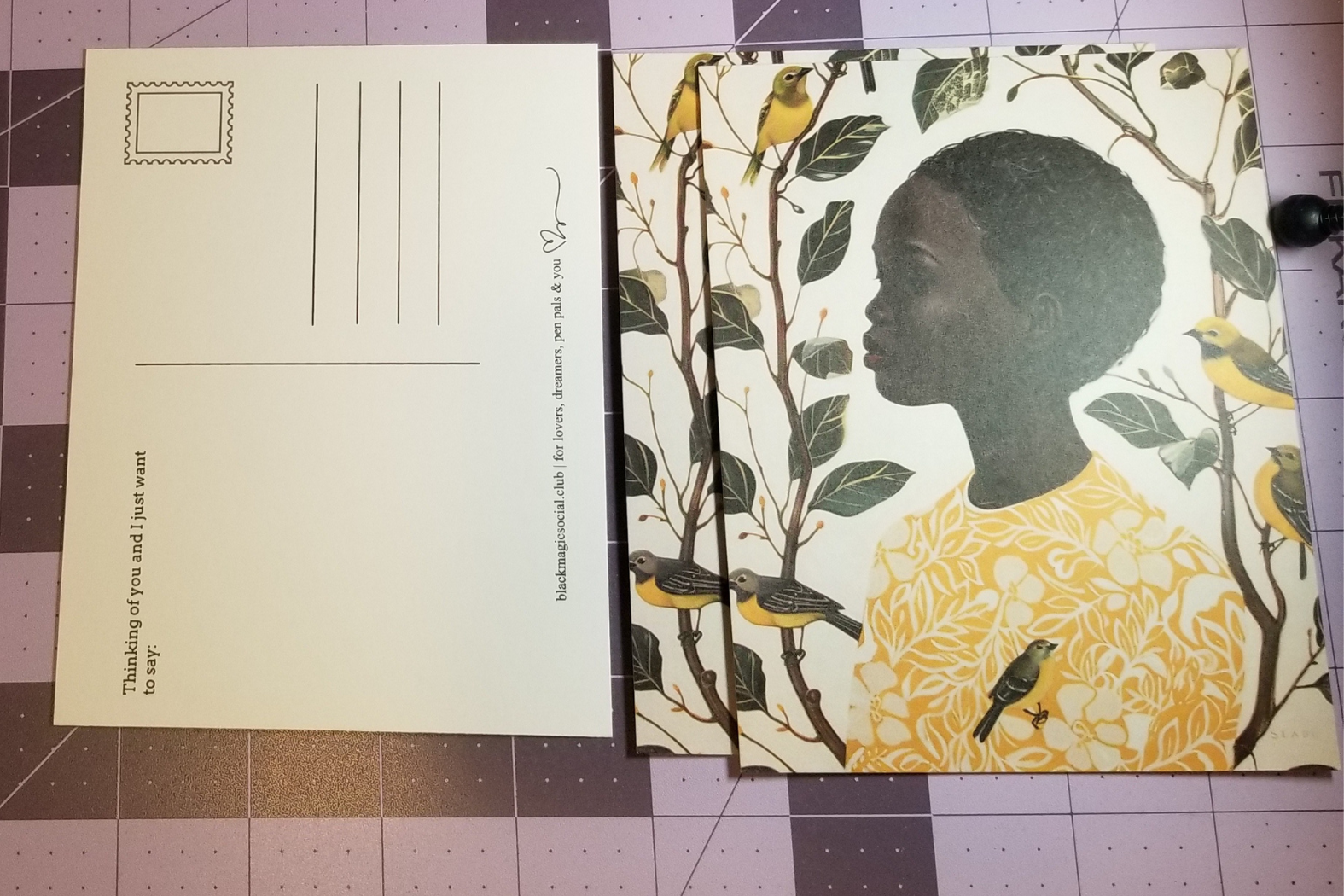 Black Girl Art Postcard - Of Bird and Bloom - Botanical Elegance Black Magic Social Club