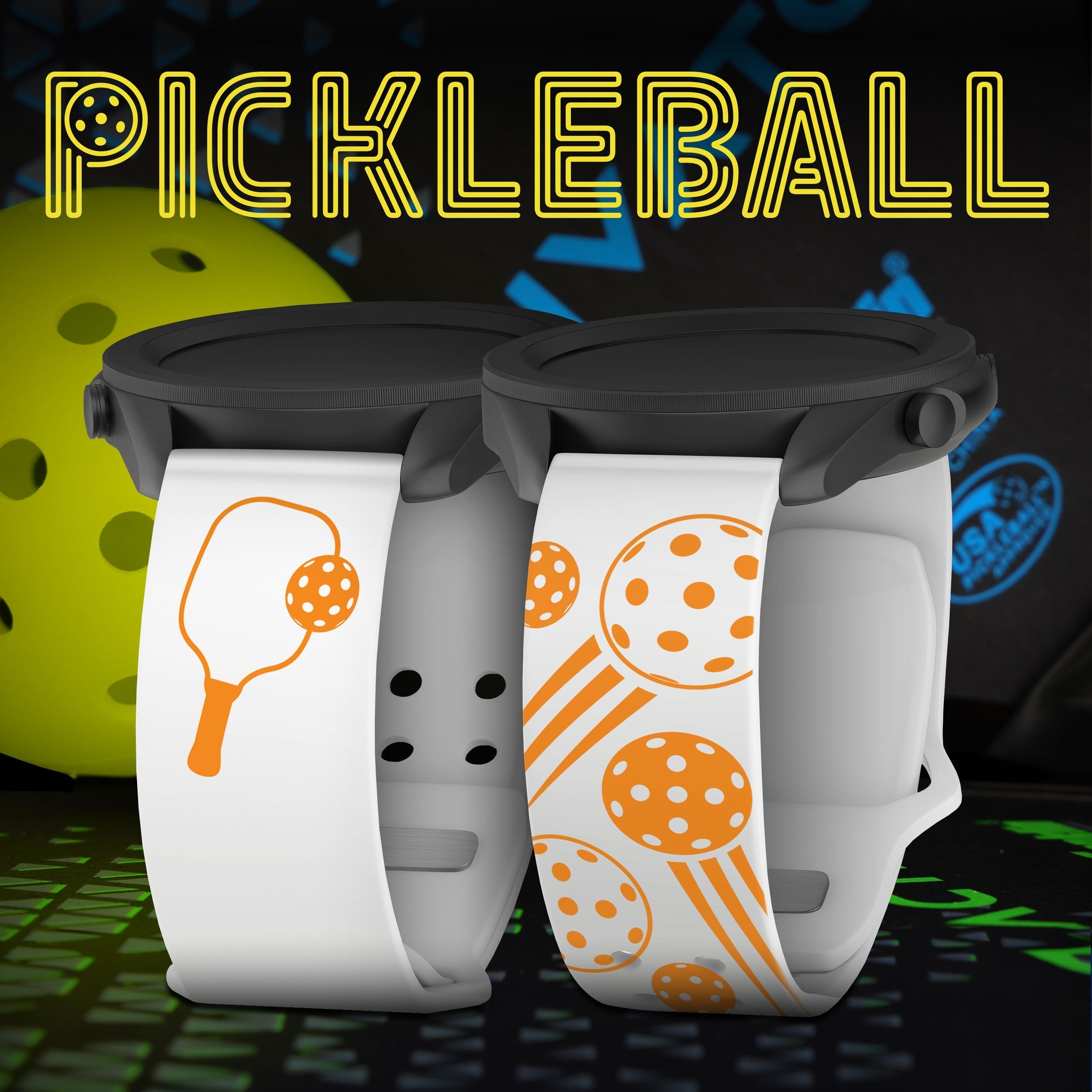 Pickleball Brights HD  Watchband for Samsung, Garmin, Fossil, and More Affinity Bands