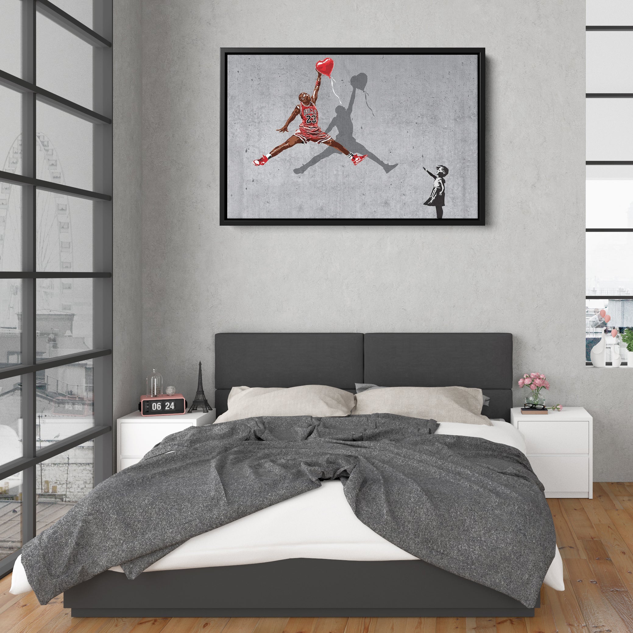 Michael Jordan Banksy Balloon Girl Canvas Art - NBA Street Art Decor CanvasBlackArt