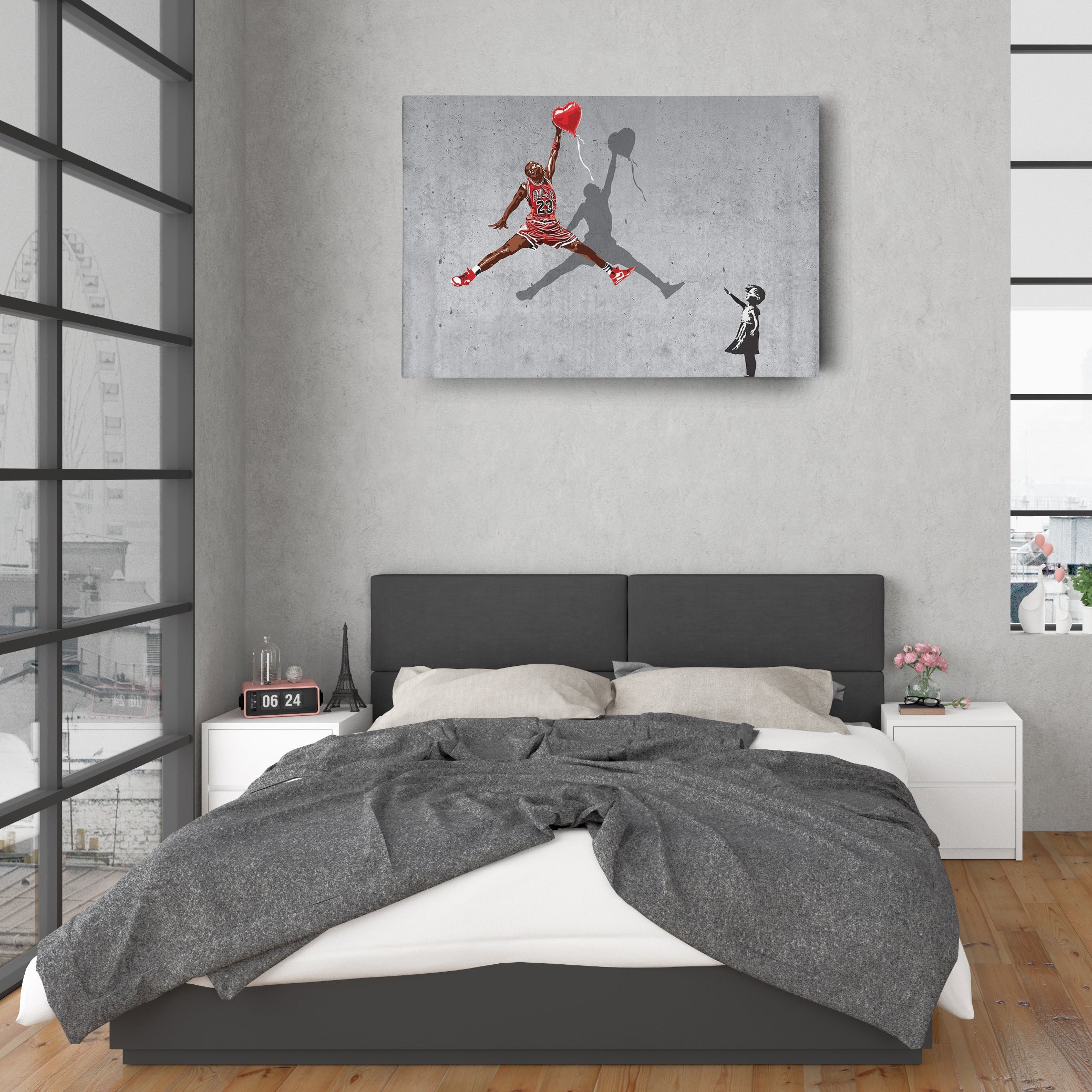 Michael Jordan Banksy Balloon Girl Canvas Art - NBA Street Art Decor CanvasBlackArt