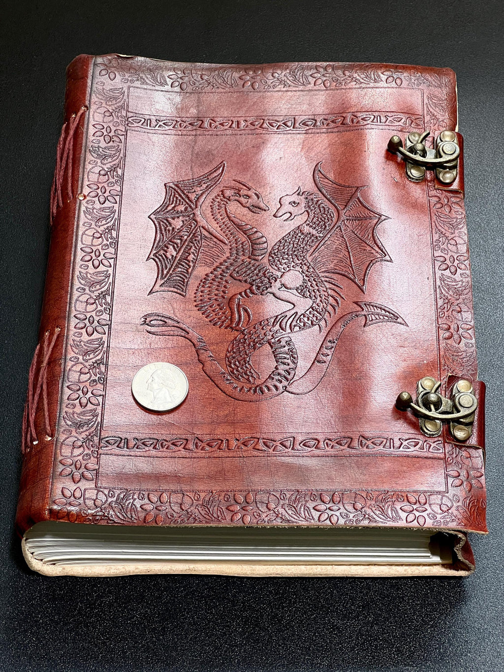 Papyrus Red Dragon Embossed Leather Bound 300 Page Sketchbook Notebook Carving Amazing Crystals