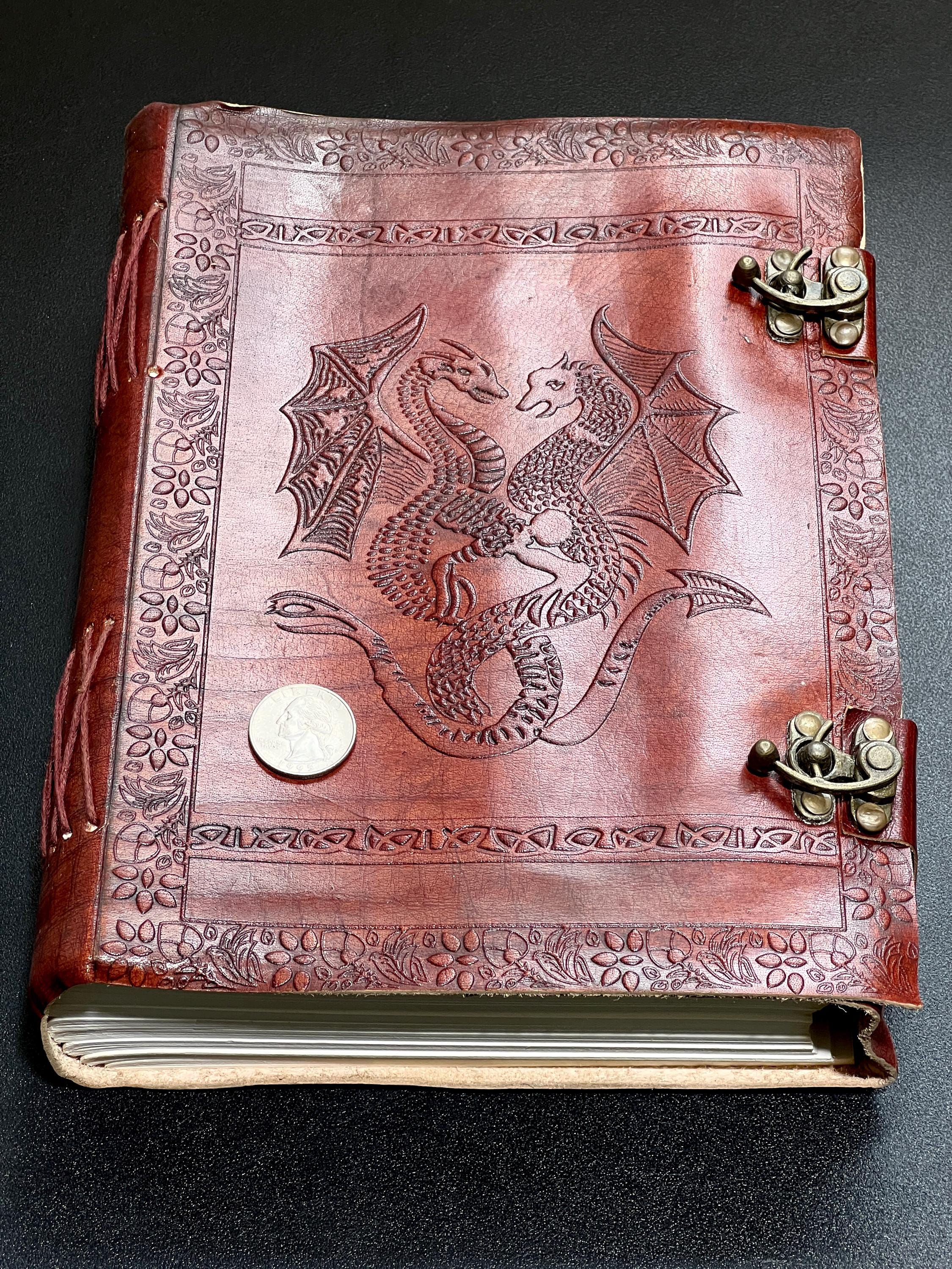 Papyrus Red Dragon Embossed Leather Bound 300 Page Sketchbook Notebook Carving Amazing Crystals