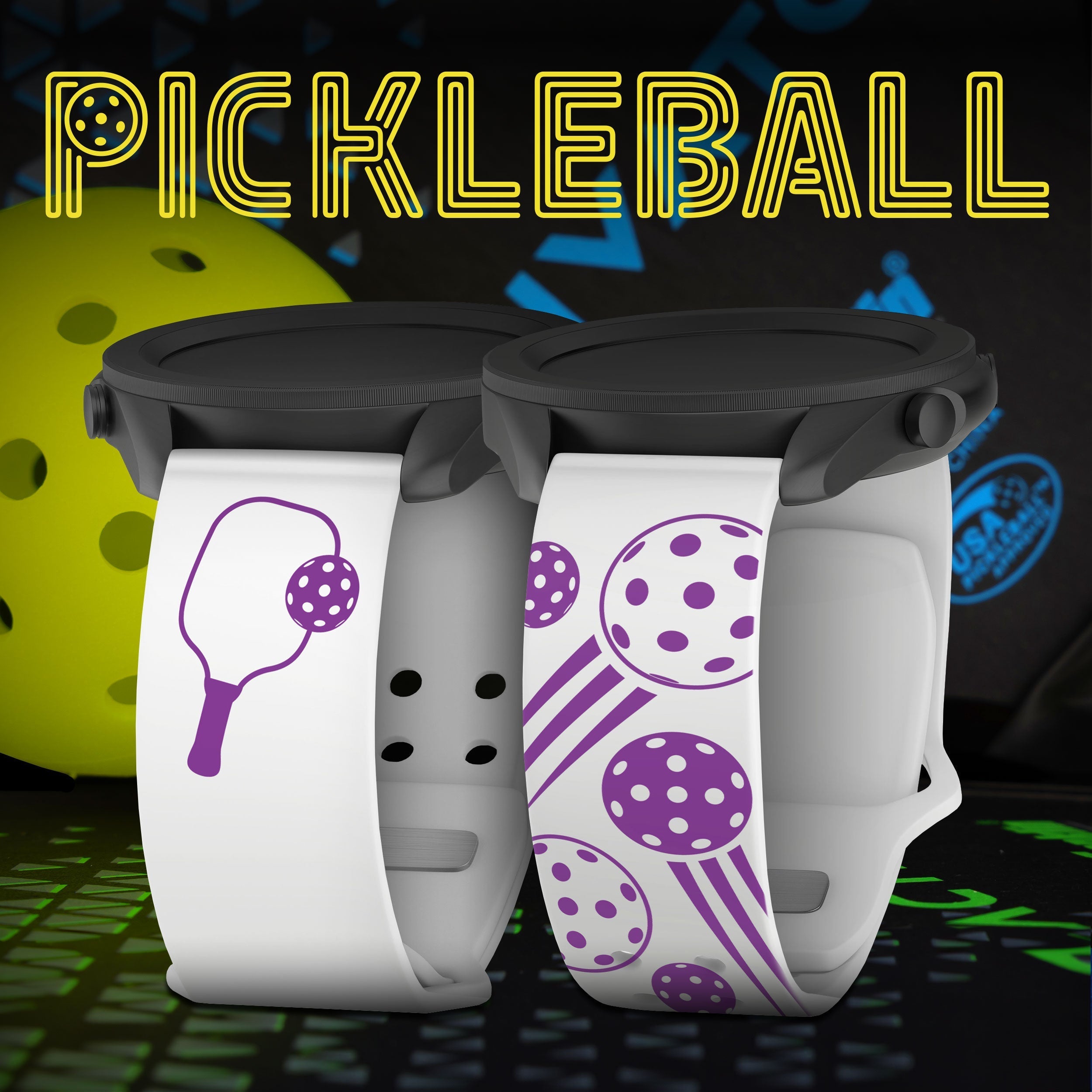Pickleball Brights HD  Watchband for Samsung, Garmin, Fossil, and More Affinity Bands