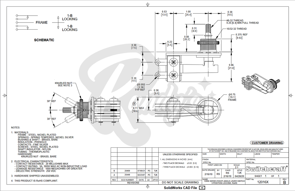 3-Way Sideways Toggle Switch for Gibson® ES Guitars Randy's LLC