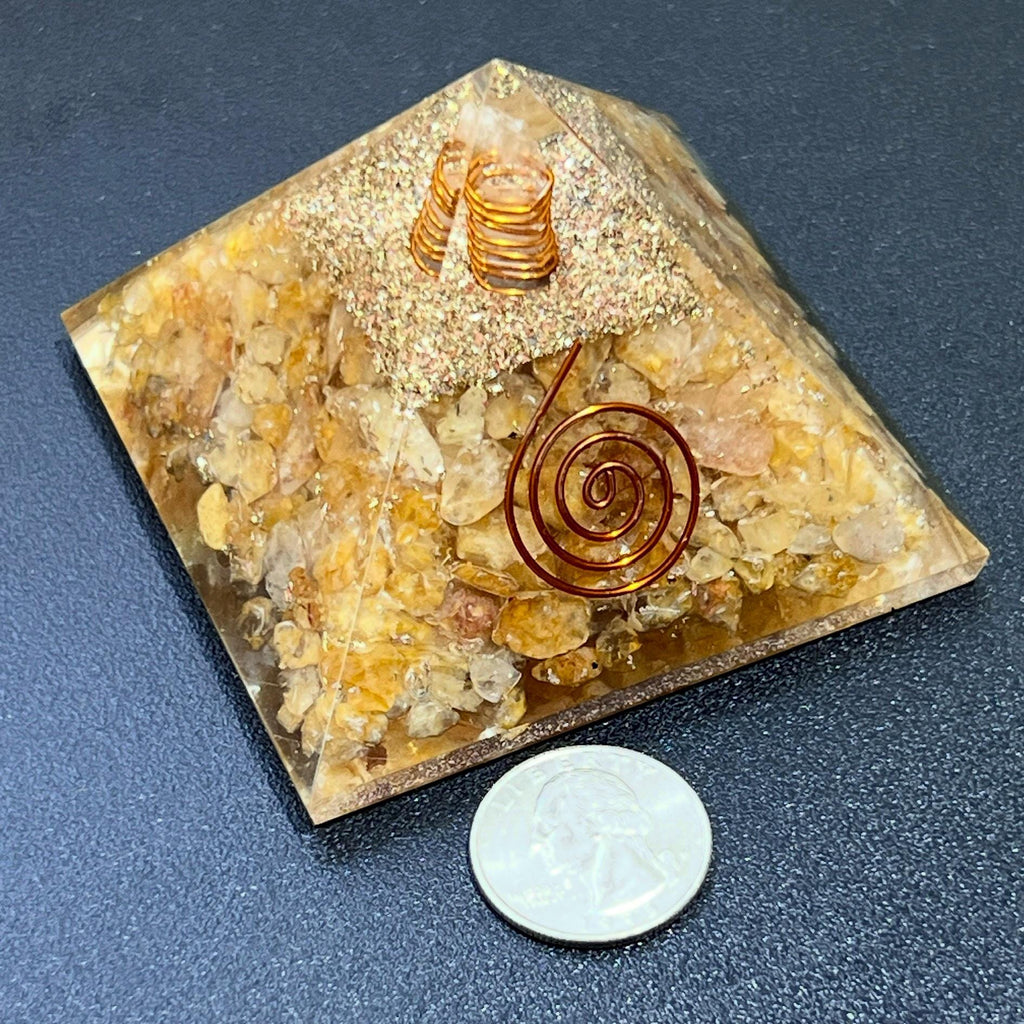 Golden Yellow Quartz Crystal Resin Pyramid Gemstone Decor Carving Amazing Crystals