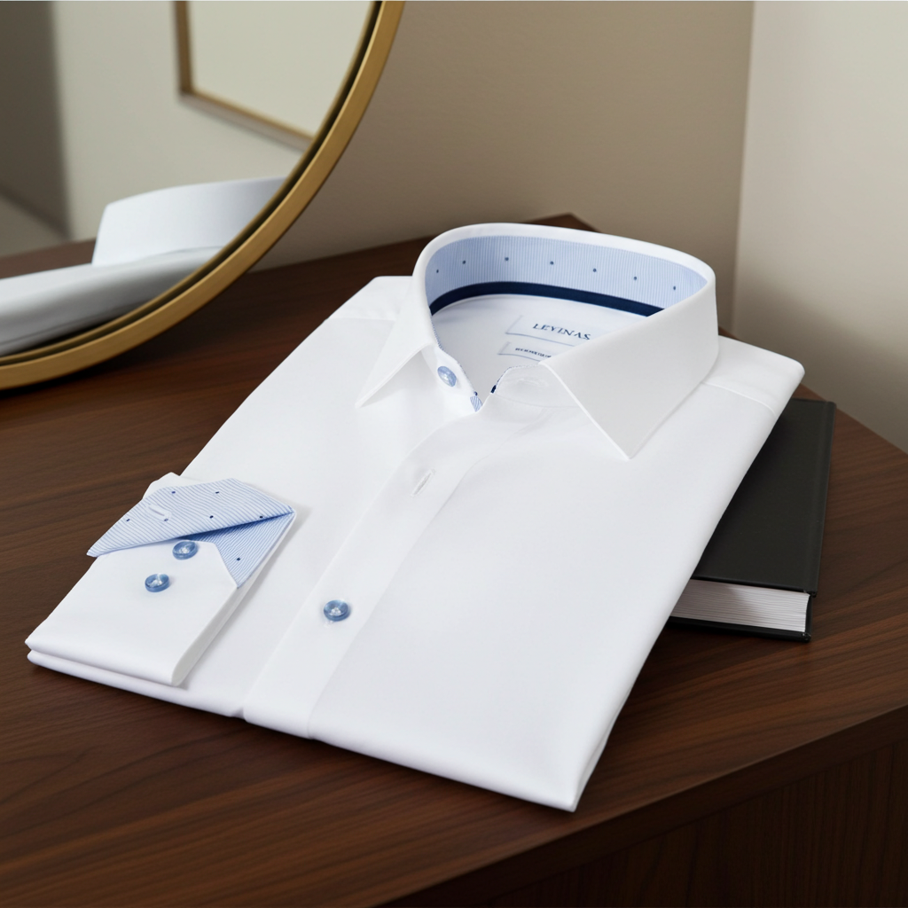 Gordon Button-Up Shirt With Contrast Details // White // Contemporary Fit (Regular) LEVINAS® Official