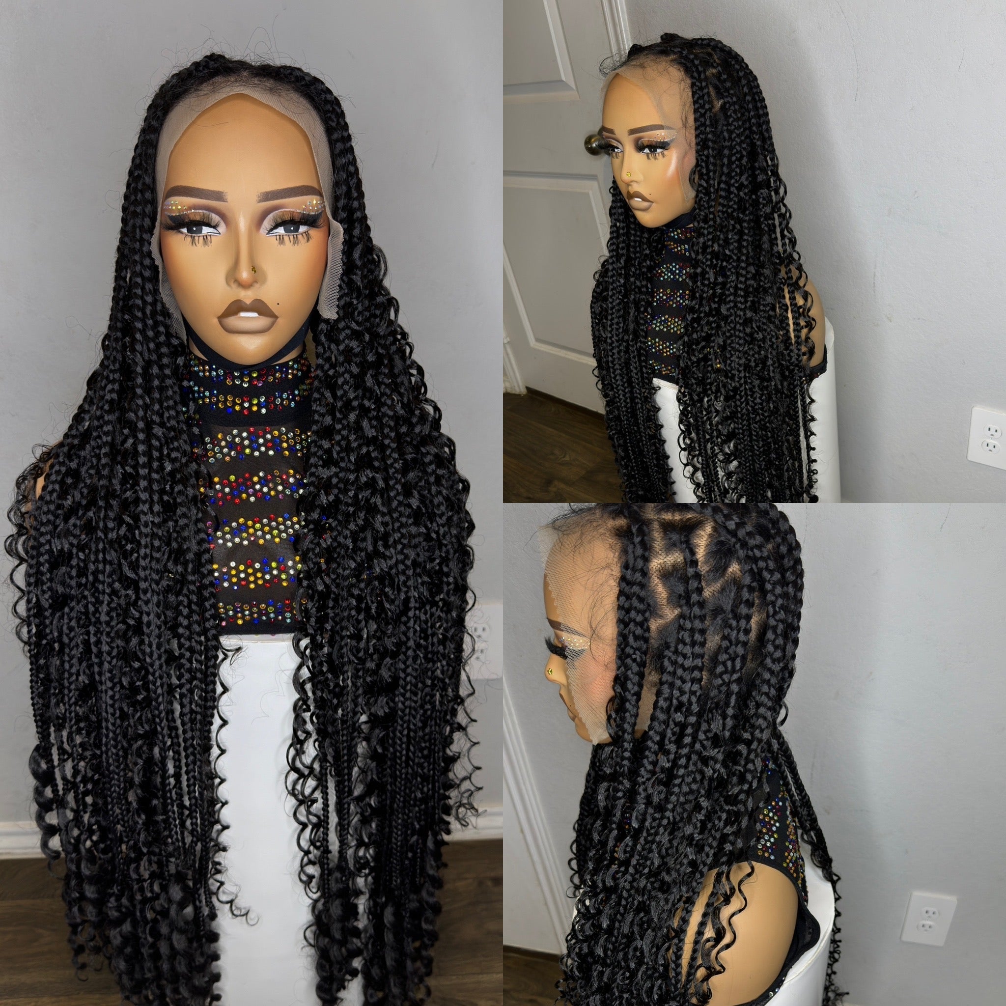 Black Boho knotless braids large knots HOL stores