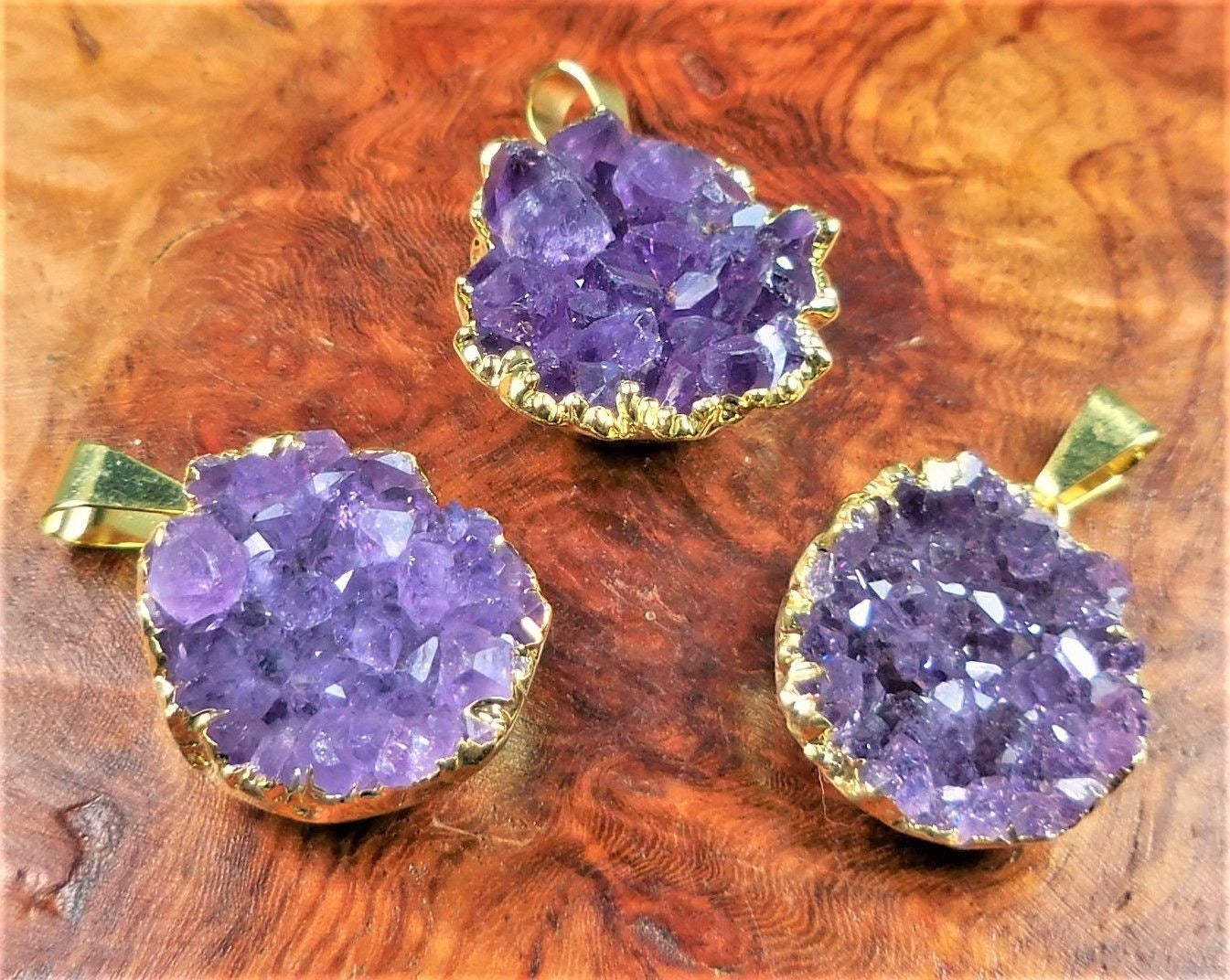 Druzy Amethyst Necklace Pendant - Petite Gold Crystal Cluster Amazing Crystals