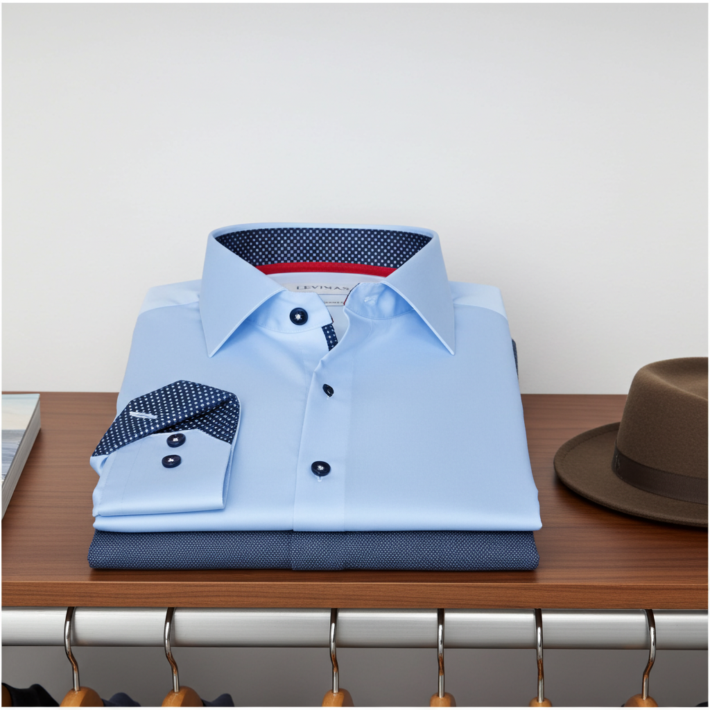 Matthew Button-Up Shirt With Contrast Details // Blue // Contemporary Fit (Regular) LEVINAS® Official