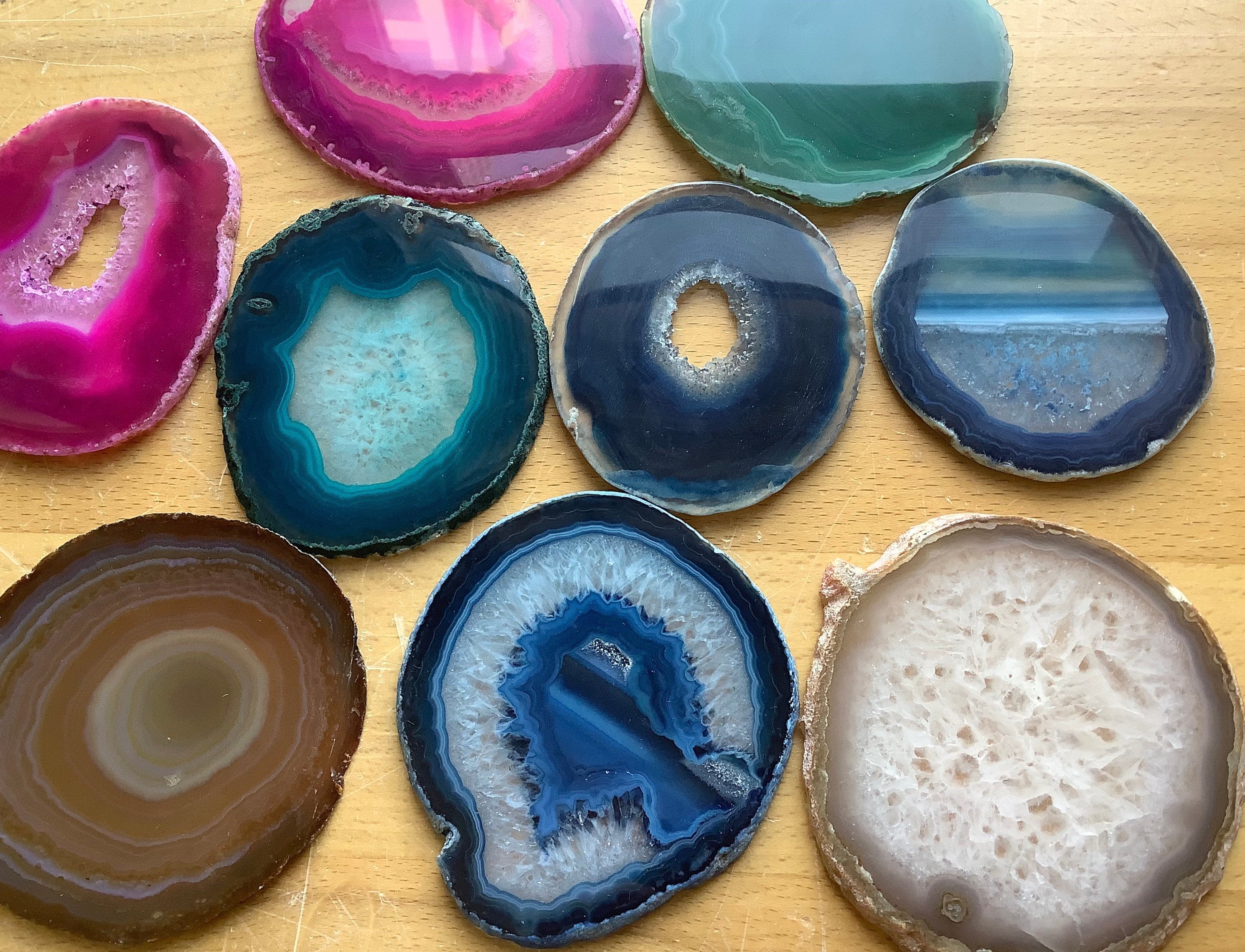 Large Agate Slice (4.5 - 5 Inches) Size #5 Round Crystal Slab Polished Escort Place Cards Coaster Amazing Crystals