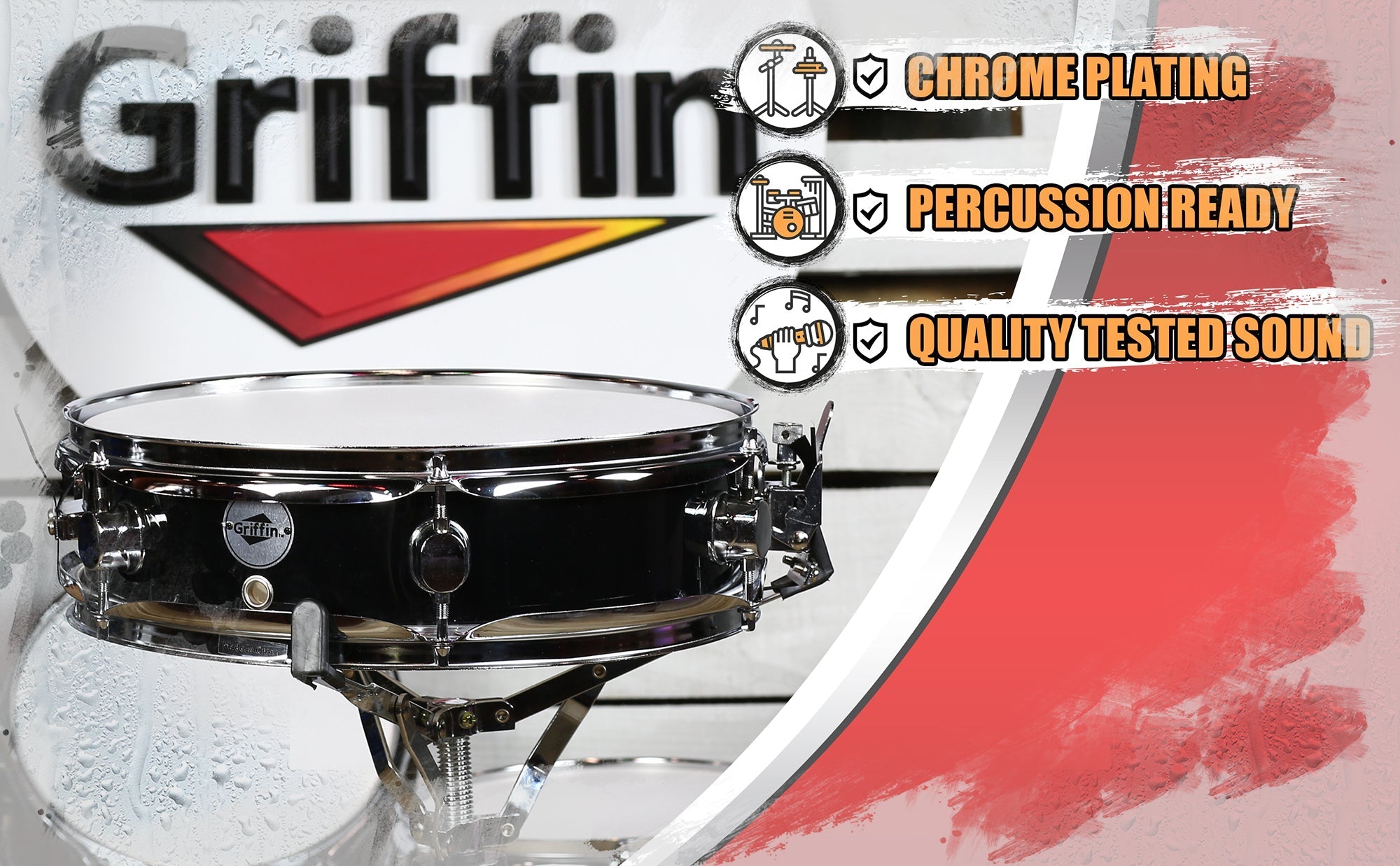 Piccolo Snare Drum 13" x 3.5" by GRIFFIN - 100% Poplar Wood Shell with Black PVC & White Coated Drum Head - Drummers Acoustic Marching Kit Percussion GeekStands.com