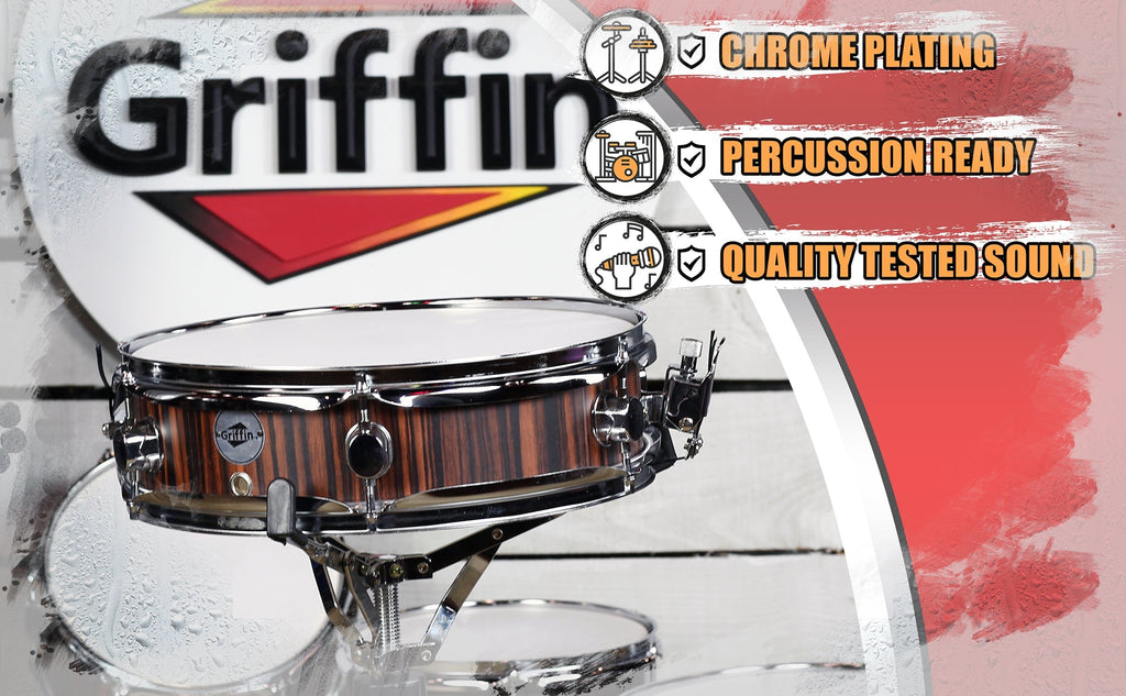 Piccolo Snare Drum 13" x 3.5" by GRIFFIN - 100% Poplar Wood Shell with Black Hickory Finish & Coated Drum Head - Drummers Deluxe Percussion GeekStands.com