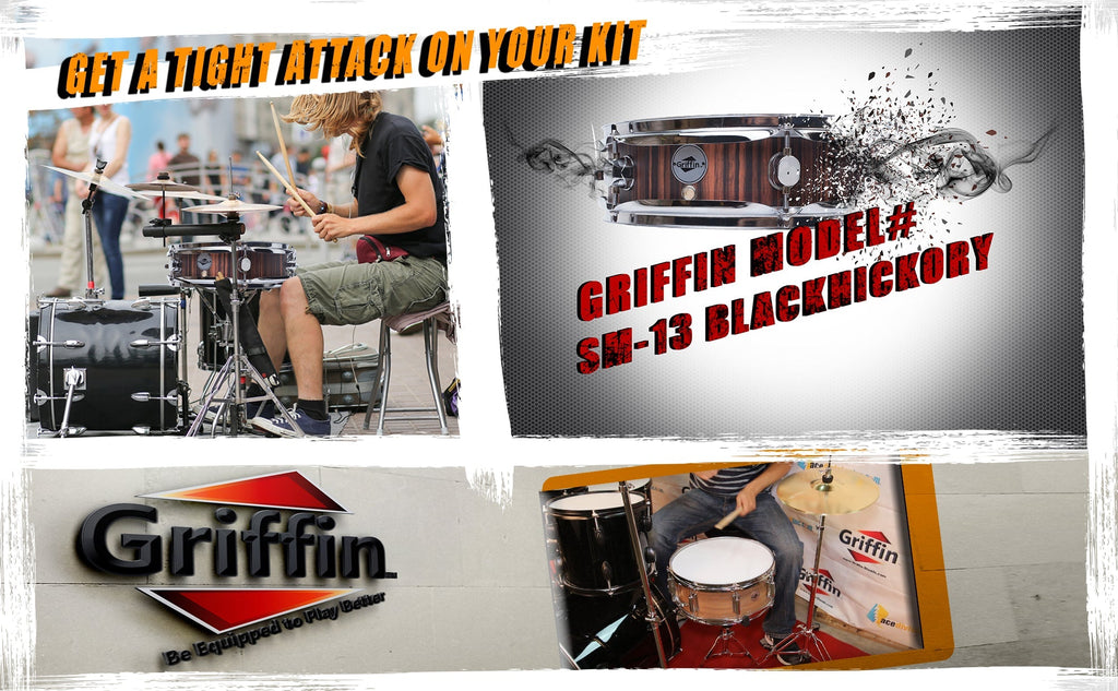 Piccolo Snare Drum 13" x 3.5" by GRIFFIN - 100% Poplar Wood Shell with Black Hickory Finish & Coated Drum Head - Drummers Deluxe Percussion GeekStands.com