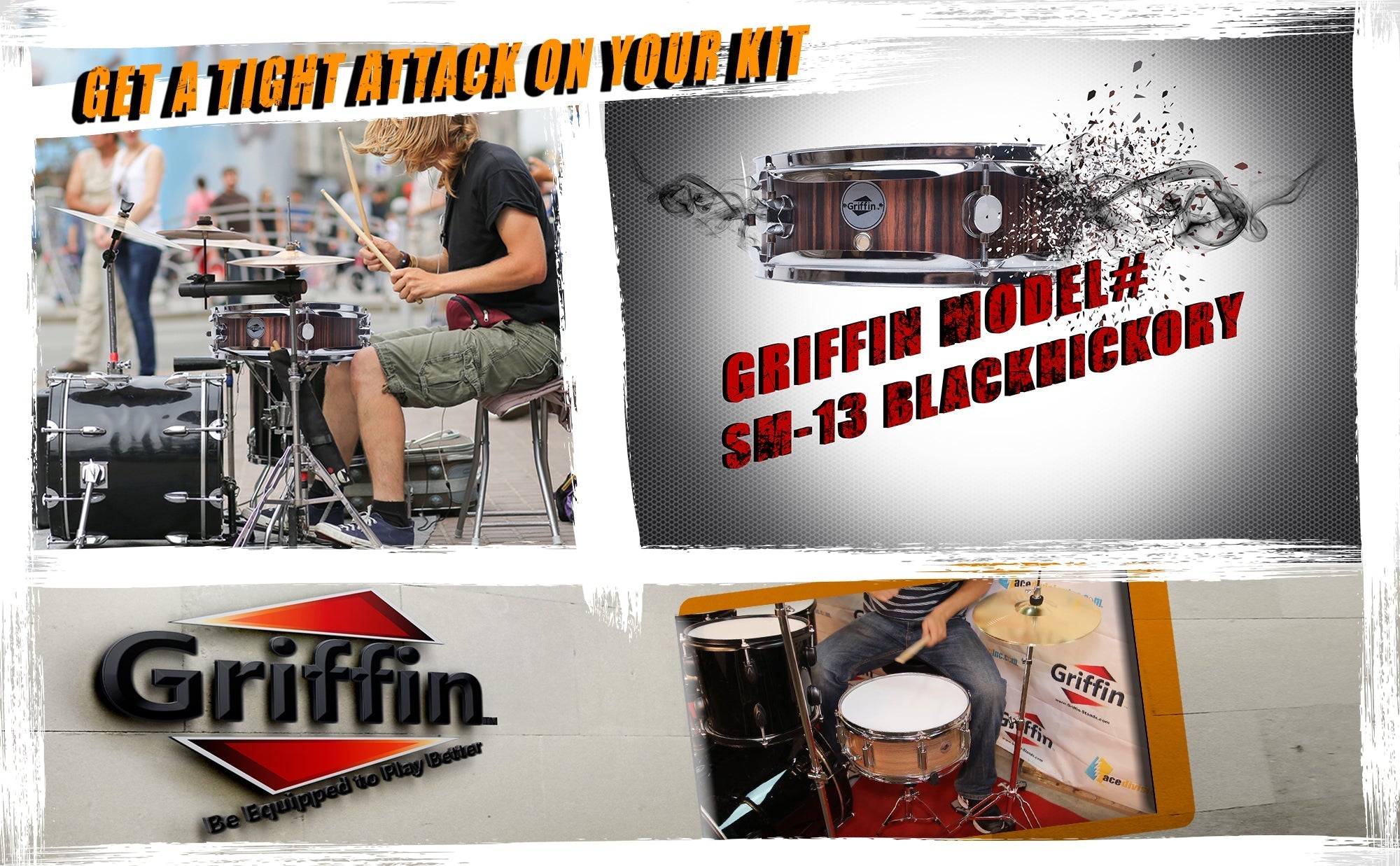 Piccolo Snare Drum 13" x 3.5" by GRIFFIN - 100% Poplar Wood Shell with Black Hickory Finish & Coated Drum Head - Drummers Deluxe Percussion GeekStands.com