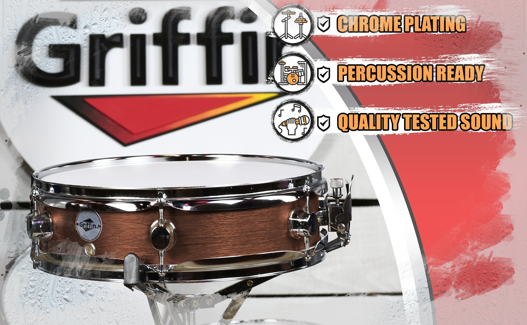 Piccolo Snare Drum 13" x 3.5" by GRIFFIN - 100% Poplar Wood Shell with Flat Hickory Finish & Coated Drum Head - Drummers Acoustic Marching Kit GeekStands.com